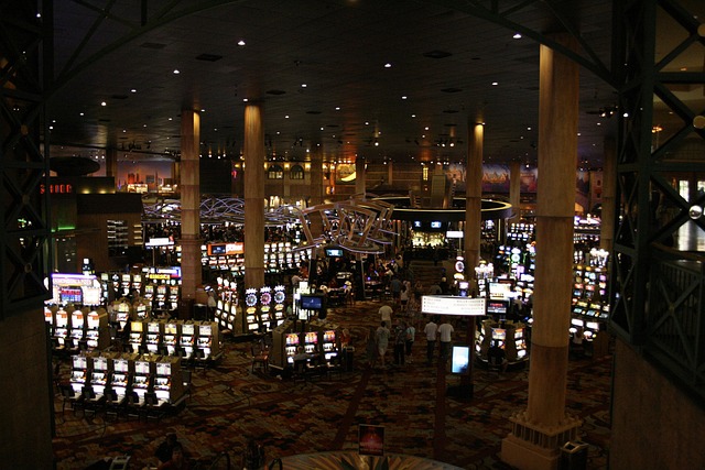 Vibrant casino floor with flashing lights and slot machines