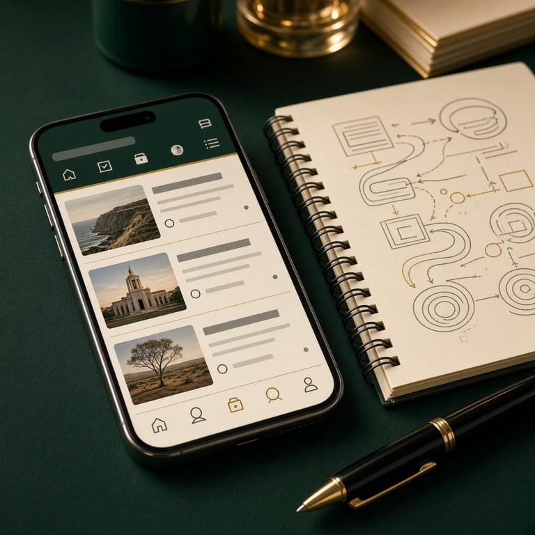 A mobile phone showing a news feed beside notes about Australian gambling policy
