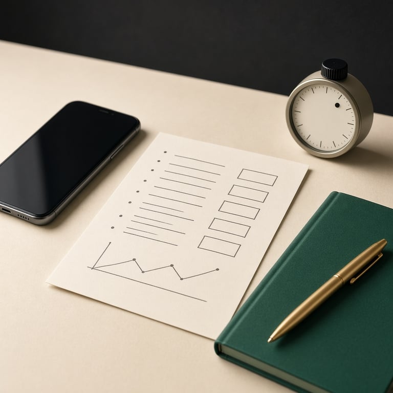A phone beside a notebook showing a fixed gambling budget and an end time, with a warm cream and emerald colour palette
